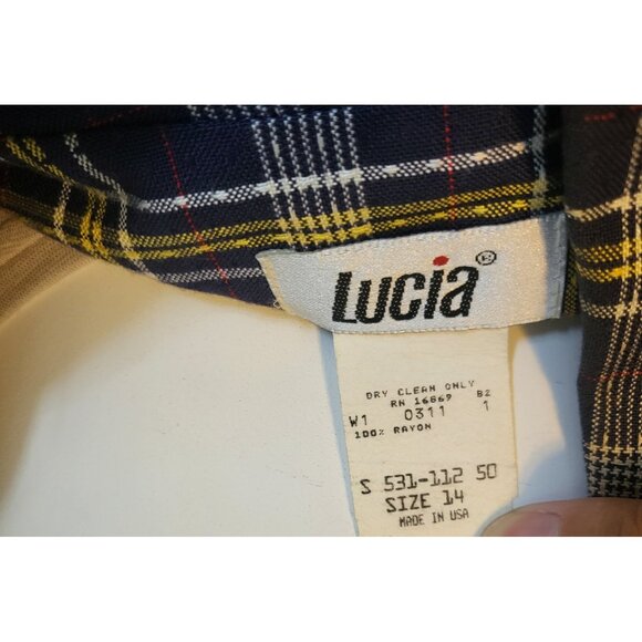 Lucia Vintage Women’s SZ 14 Purple & Yellow Button Down Blazer w/ Shoulder Pads - Picture 7 of 7